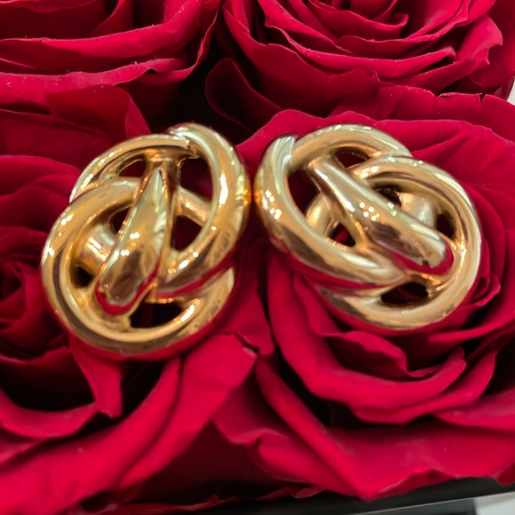 Vintage Givenchy signed statement gold tone pierced metal earrings, 1.25” X 1” - Picture 2 of 10